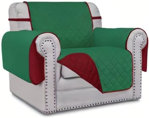 Easy-Going Chair Sofa Slipcover Reversible Sofa Cover Water Resistant Couch Cover Furniture Protector Cover with Elastic Straps for Pets Kids Children Dog Cat (Chair, Green/Christmas Red) | Machine Washable Slipcover For Dogs, Water Resistant Furniture... - Image 8