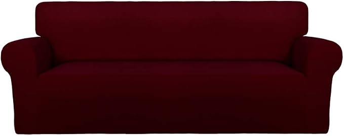 PureFit Stretch Oversized Couch Covers Fleece Sofa Slipcovers Wine | 1-Piece Sofa Cover Washable Soft Couch Protector, Couch Slipcover with Non Skid Foam and Elastic Bottom for Kids, Dogs by PureFit