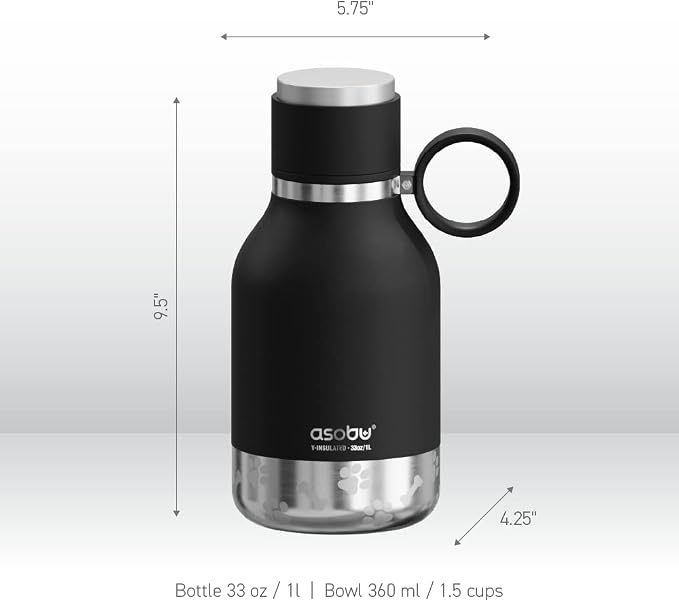 Asobu Buddy Bottle, a Stainless Steel Insulated Water Bottle with Removable Dog Water Bowl and Dog Food and Treat Storage (Midnight Marble, 37 Oz) - Image 5