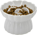 Ceramic Cat Slow Feeder, Raised Slow Feeder Cat Bowl, Anti Vomiting and Whisker Friendly Kitty Dish, Elevated Puppy Kitten Food Bowl for Dry and Wet Food (White) by Vitisyao
