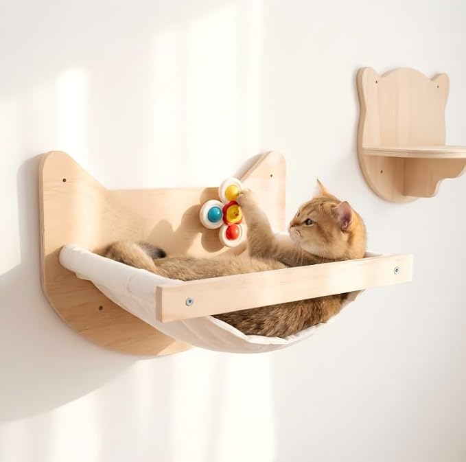 Cat Wall Shelves, Modern Wooden Cat Furniture with Cat Tunnel Platform, Interactive Cat Climbing System & Floating Perch for Indoor Cats - Image 5