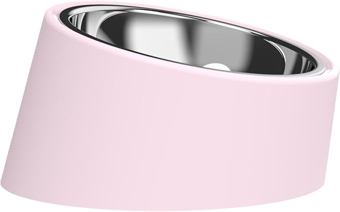 15° Tilted Dog Bowl for Flat-Faced Breeds, Ergonomic Elevated Feeder with Non-Slip Base, Anti-Choke Stainless Steel Food & Water Bowls for Small Dogs French Bulldog Pug (S, Pink) by Unknown