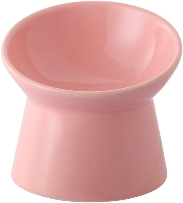 Pink Small Ceramic Raised Cat Bowls, Tilted Elevated Food or Water Bowls, Stress Free, Backflow Prevention, Dishwasher and Microwave Safe, Lead & Cadmium Free by LIONWEILIONWELI