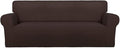 PureFit Stretch Oversized Couch Covers Fleece Sofa Slipcovers Chocolate | 1-Piece Sofa Cover Washable Soft Couch Protector, Couch Slipcover with Non Skid Foam and Elastic Bottom for Kids, Dogs by PureFit