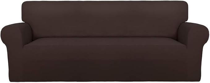 PureFit Stretch Oversized Couch Covers Fleece Sofa Slipcovers Chocolate | 1-Piece Sofa Cover Washable Soft Couch Protector, Couch Slipcover with Non Skid Foam and Elastic Bottom for Kids, Dogs by PureFit