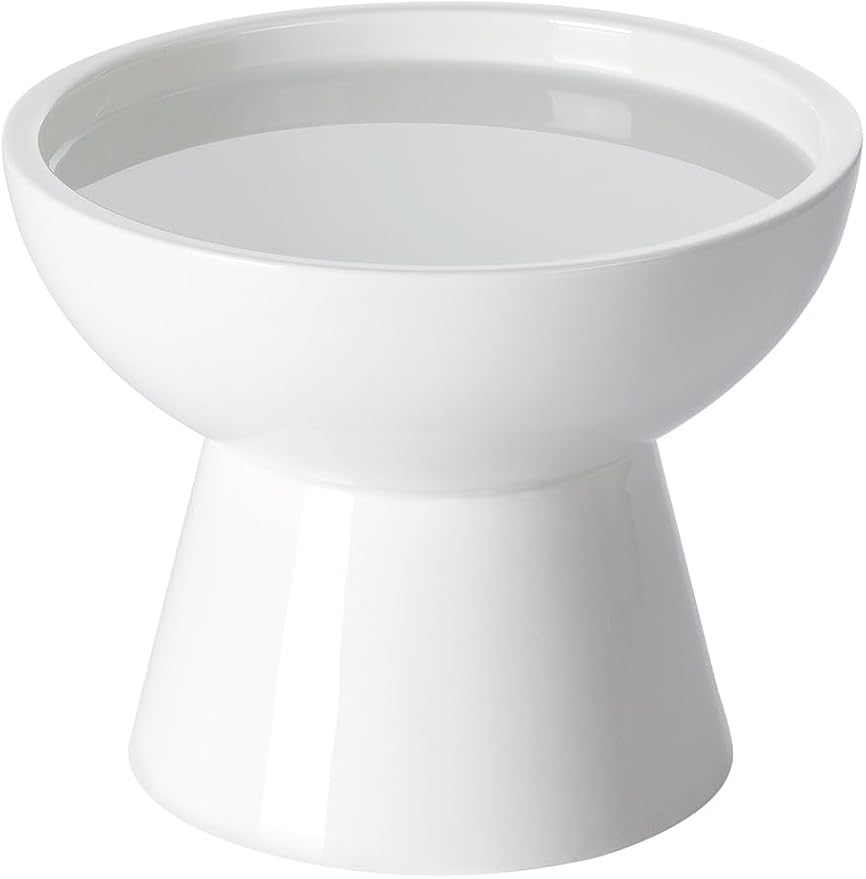 LoeJan Elevated Cat Food and Water Bowls Set, Extra Wide and Raised Ceramic Bowls, Anti-Vomit Whisker-Free Pressure Cat Feeder for Kittens to Adult Cats and Small Dogs (White, Water Bowl) by LoeJan