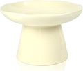Wide Shallow 6.1" Raised Cat Bowls, Ceramic Elevated Food Plate for Flat Faced Cats and Small Dogs, Porcelain Feeder Bowl, Stress Free, Protect Cat’s Spine, Cream by Careforyourbelovedfurbaby