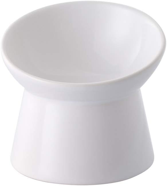 White Small Ceramic Raised Cat Bowls, Tilted Elevated Food or Water Bowls, Stress Free, Backflow Prevention, Dishwasher and Microwave Safe, Lead & Cadmium Free by LIONWEILIONWELI