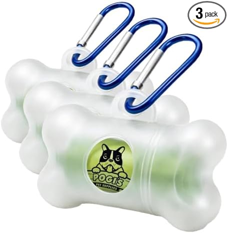 Pogi's Dog Poop Bag Dispenser with Metal Carabiner Clip - Includes 15 Pogi's Poop Bags for Dogs (Pack of 3) by PogisPetSupplies