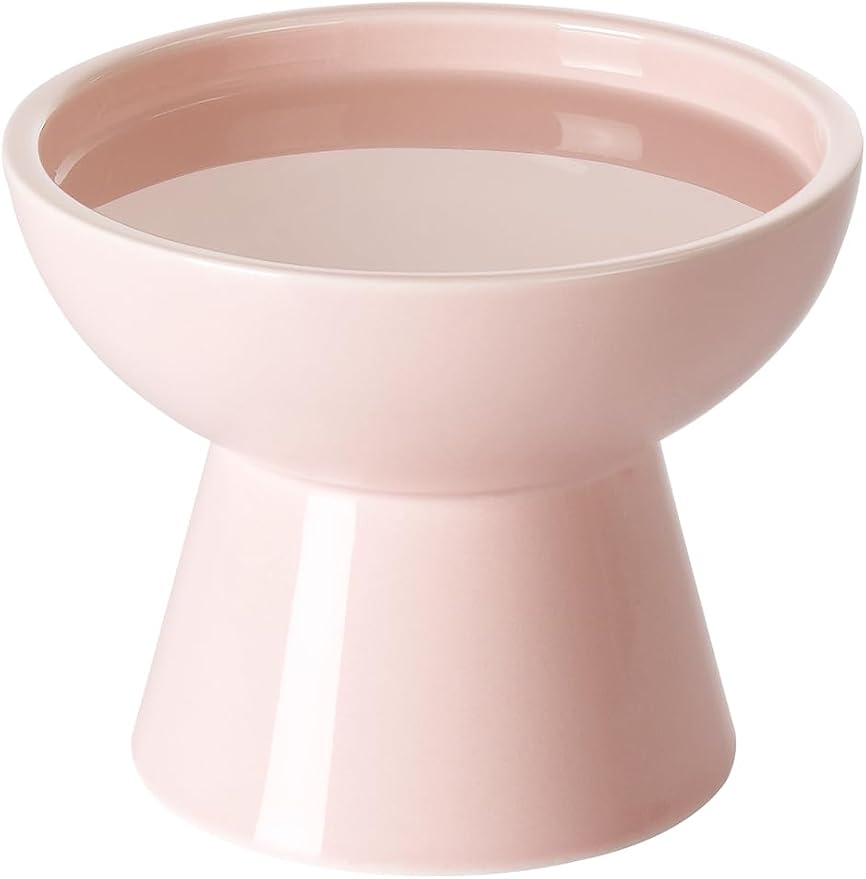 LoeJan Elevated Cat Food and Water Bowls Set, Pink - Raised Ceramic Anti-Vomit Whisker-Free Feeder for Kittens to Adult Cats by LoeJan