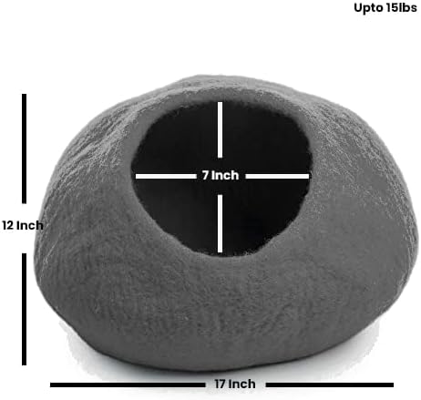 Luxurious Merino Wool Cat Cave - Foldable Hideaway Pod for Indoor Cats - Premium Felt Kitten Pet Enclosure - Covered Cat House for Ultimate Cozy Comfort by Woolygon (Grey Plain) - Image 2