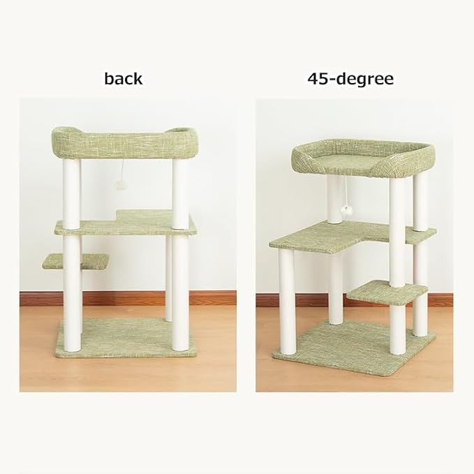 Cat Tree Tower 37.4'' (95 cm) with Scratching Posts,Multi-Level Cat Tree Tower with Wide Shelves for Senior Friendly Baby/Large Cats, Scratching Posts(Olive Green) - Image 3
