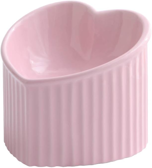 Pink Ceramic Raised Cat Bowls, Tilted Elevated Food or Water Bowls, Stress Free, Backflow Prevention, Dishwasher and Microwave Safe, Lead & Cadmium Free by HCHLQLZ