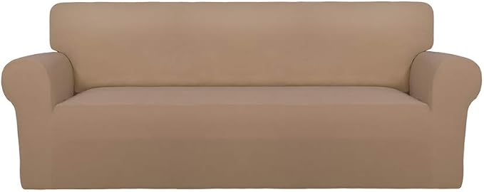 PureFit Stretch Oversized Couch Covers Fleece Sofa Slipcovers Camel | 1-Piece Sofa Cover Washable Soft Couch Protector, Couch Slipcover with Non Skid Foam and Elastic Bottom for Kids, Dogs by PureFit