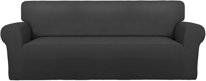 PureFit Stretch Couch Covers for Sofa Large Sofa Slipcovers Dark Gray | 1-Piece Spandex Couch cover Soft Couch protector, Sofa cover Washable with Non Skid Foam and Elastic Bottom for Kids, Dogs by PureFit