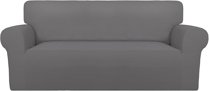 PureFit Super Stretch Sofa Slipcover – Spandex Non Slip Soft Couch Sofa Cover, Washable Furniture Protector with Non Skid Foam and Elastic Bottom for Kids, Pets (Oversized Loveseat, Light Gray) by PureFit
