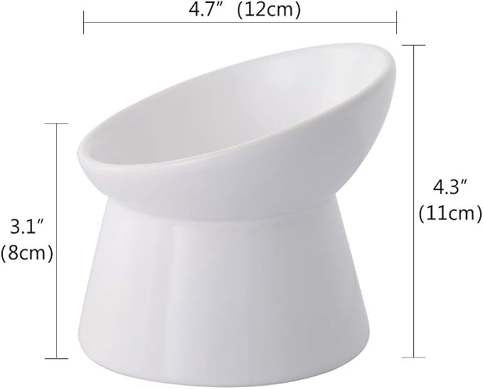 White Small Ceramic Raised Cat Bowls, Tilted Elevated Food or Water Bowls, Stress Free, Backflow Prevention, Dishwasher and Microwave Safe, Lead & Cadmium Free - Image 2
