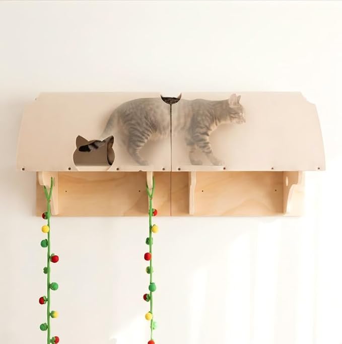 Cat Wall Shelves, Modern Wooden Cat Furniture with Cat Tunnel Platform, Interactive Cat Climbing System & Floating Perch for Indoor Cats - Image 4