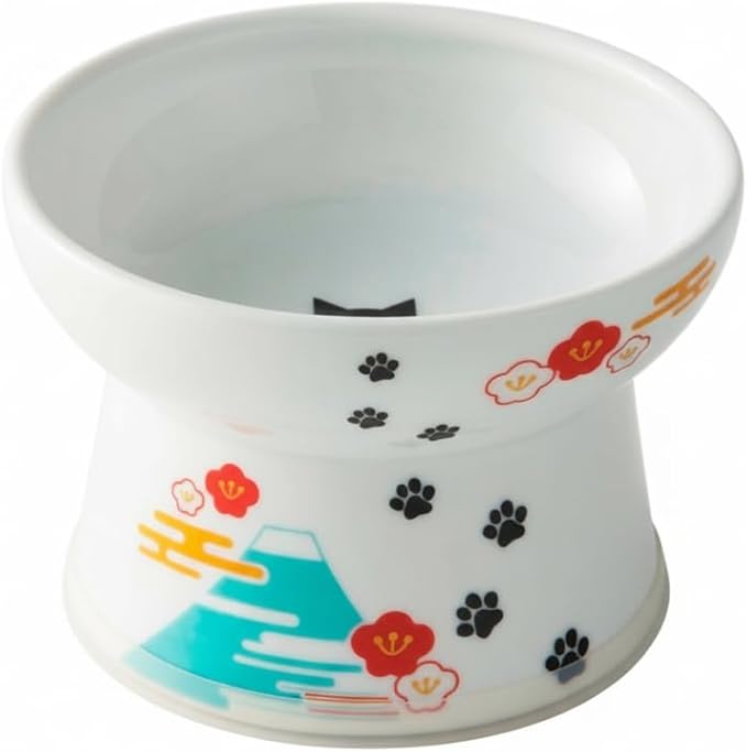 Necoichi Ceramic Elevated Cat Food Bowl (Fuji, Regular Flat) by NECOICHI