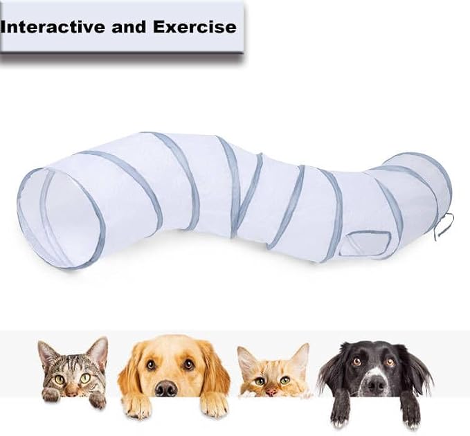 Cat Tunnel, Cat Tunnels for Indoor Cats, S-Shape Foldable Cats Cave | Interactive Toy Pet Tube with Interactive Peephole Crinkle Sounds for Rabbits, Kittens, Ferrets, Puppy Playing & Exploring - Image 5
