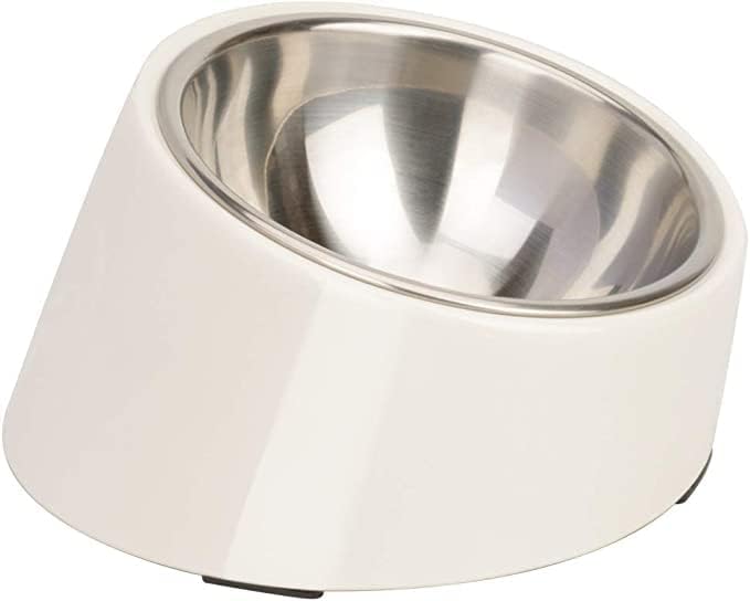 SUPERDESIGN Anti-Vomiting 15° Slanted Pet Bowl S/0.5 Cup White | 15° Tilted, Anti-Vomit & Neck Relief, Non-Slip Base, Detachable Stainless Steel Liner, Dishwasher Safe, for Cats & Dogs by SUPERDESIGN