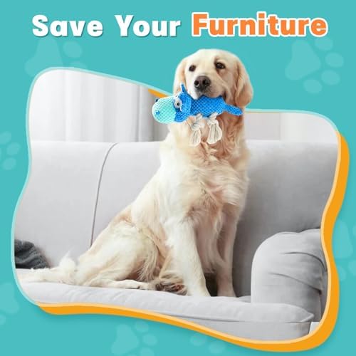 TOOPTATE Hippo Squeaky Dog Toys (Blue, Medium) (Pack of 2) | Cute Plush Design, Rope Legs for Tugging, Helps Keep Dogs Busy, Suitable for Small, Medium, and Large Dogs - Image 6