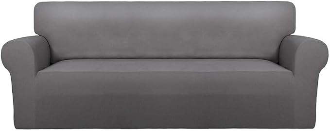 PureFit Stretch Oversized Couch Covers Fleece Sofa Slipcovers Light Gray | 1-Piece Sofa Cover Washable Soft Couch Protector, Couch Slipcover with Non Skid Foam and Elastic Bottom for Kids, Dogs by PureFit