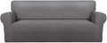 PureFit Stretch Oversized Couch Covers Fleece Sofa Slipcovers Light Gray | 1-Piece Sofa Cover Washable Soft Couch Protector, Couch Slipcover with Non Skid Foam and Elastic Bottom for Kids, Dogs by PureFit