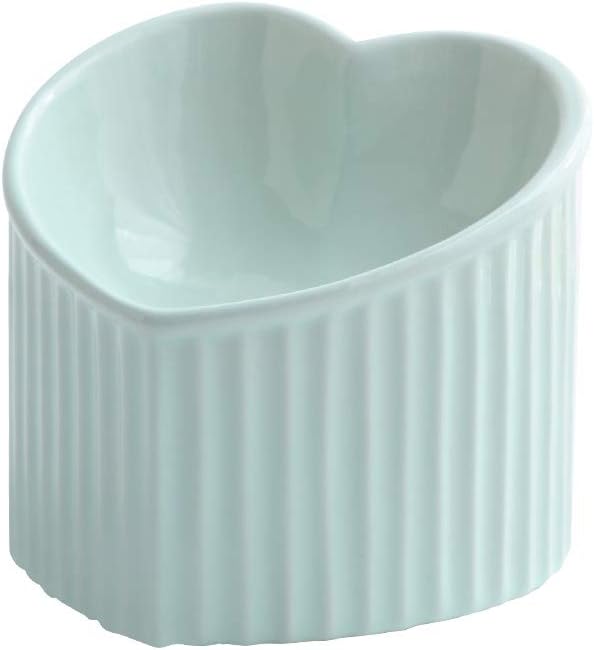 Green Ceramic Raised Cat Bowls, Tilted Elevated Food or Water Bowls, Stress Free, Backflow Prevention, Dishwasher and Microwave Safe, Lead & Cadmium Free by HCHLQLZ