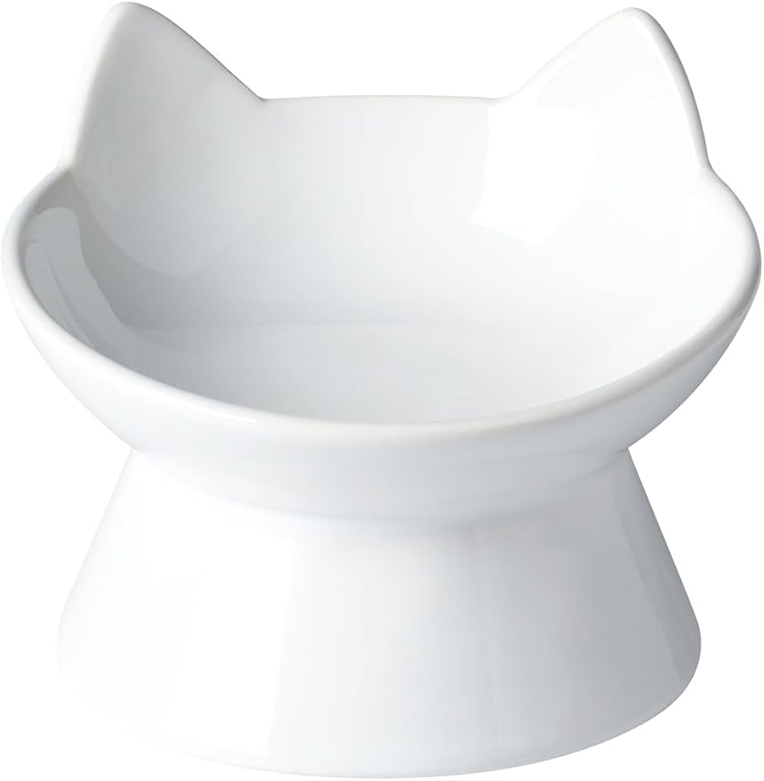 ABRUTY Cat Food Bowl, 5 OZ Ceramic Elevated Kitten Water Bowl, 15° Tilted Raised Pet Feeder, Anti Vomiting and Whisker Friendly Dishes for Fat Faced, Cat, Kitten, Small Dog by ABRUTY