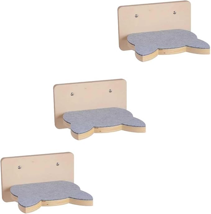 Solid Wood Wall Mounted Cat Steps, Cat Wall Furniture Shelves Stairs Perch(Grey) by EKIORI