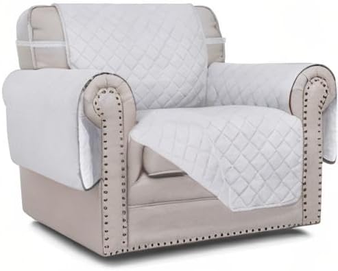 Easy-Going Chair Sofa Slipcover Reversible Sofa Cover Water Resistant Couch Cover Furniture Protector Cover with Elastic Straps for Pets Kids Children Dog Cat (Chair, White/White) | Machine Washable Slipcover For Dogs, Water Resistant Furniture Mat For... - Image 10