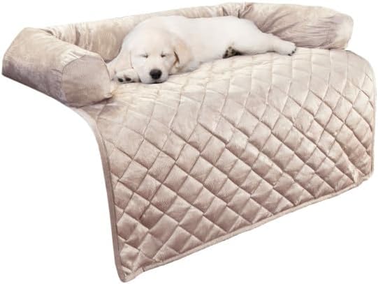 Couch Cover for Dogs - 35x35 Pet Furniture Protector with Memory Foam Neck Bolster, Quilted Fabric, and Water-Resistant Base Layer by PETMAKER (Beige - Image 4