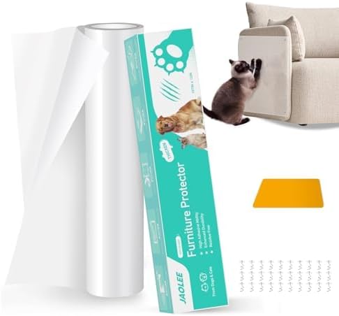 Cat Scratch Furniture Protector, 160"x12" Single-Sided Sticky Couch Protector from Cat Claws, Transparent Plastic Cover Adhesive Clear Anti Scratch Deterrent for Furniture Sofa Door (30 Pins) by Jaolee