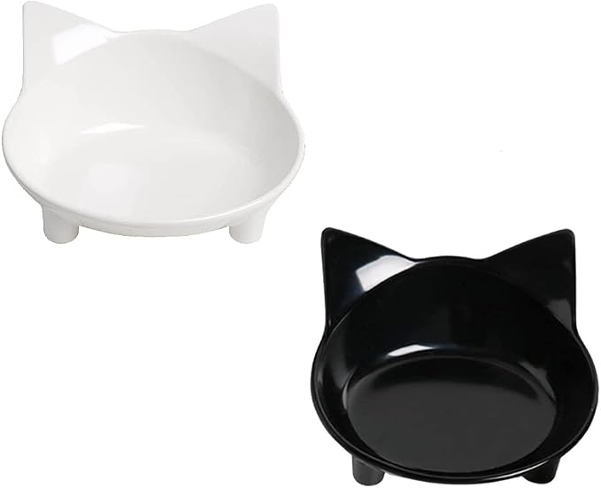 Cat Food and Water Bowl Set 2 Pack Shallow Wide Non-Slip Whisker Friendly | 2 Pack Food Grade Safe Pet Bowls for Cats, Puppies & Rabbits, No Slip Base, Relieves Whisker Stress, Easy to Clean & Reuse by Skrtuan