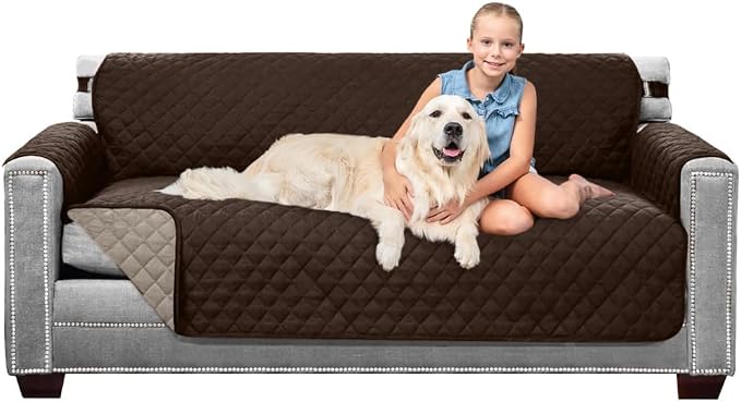 Sofa Shield® Couch Sofa Slip Cover for Dogs with Strap, Chocolate Beige | Reversible Furniture Protector, Stain and Tear Resistant Cushion Cover, Machine Washable Slipcover for Pets, Cats 70 inch by SofaShield