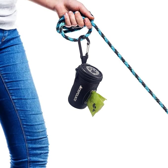Dog Poop Bag Holder for Leash, Easy Release Doggie Poop Bag Dispenser, Fits Most Standard Poo Bags, Soft Fabric Dog Waste Bag Holder with Carabiner Clip, Compatible with All Leashes, Black - Image 8