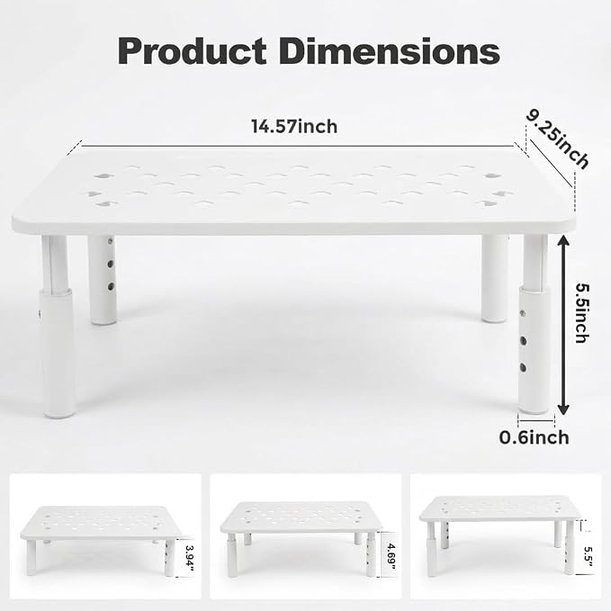 Raised Automatic Cat Feeder Stand for Double Bowl Feeders, Carbon Steel 14.57 x 9.25 in, 3 Adjustable Heights 4.13-5.71 in, Non-Slip, Fits Feeders & Water Dispensers, No-Drill (White) - Image 4