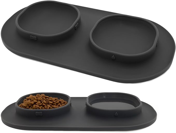 Dog Food Bowls Pet Bowls & Dog Water Bowls with No-Spill and Non-Skid, Feeder Bowls with Dog Bowl Mat for Small Medium Large Size Dogs Cats Puppy Pets, Dog Dishes (Grey) by WEYOVGO