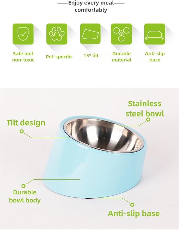 15° Tilted Dog Bowl for Small Dogs Flat-Faced Breeds - Anti-Choke Ergonomic Elevated Feeder Non-Slip Base -2-in-1 Detachable Stainless Steel Food & Water Bowls - Vibrant Orange Easy to Spot(Ｌ, Orange) - Image 6