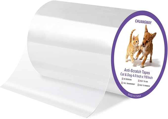 Door Protector Tape from Dog Scratching 4Inch x 118Inch | Dog Scratch Guard for Doors & Furniture –Transparent No-Residue Pet Scratch Protector by CHUANGWAY