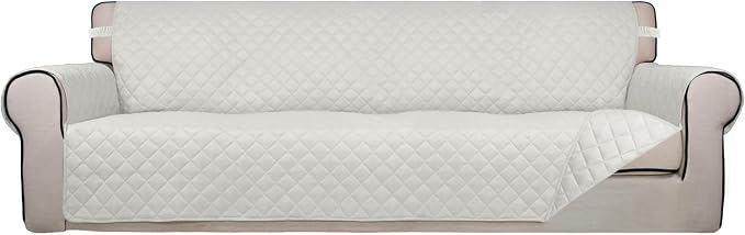 PureFit Reversible Quilted Couch Covers for Dogs Sofa Cover 4 Seater 88" | Ivory/Ivory, Water Resistant Couch Protector, Washable Pet Couch Cover with Non Slip and Elastic Straps For Kids by PureFit