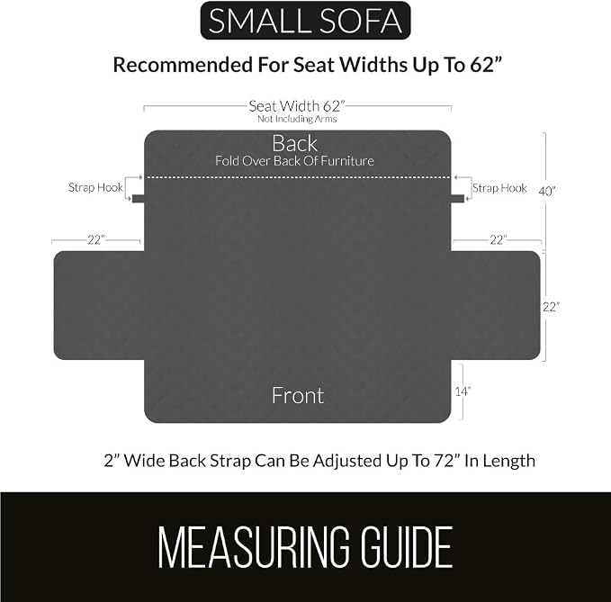 Sofa Shield® Couch Small Sofa Slip Cover for Dogs with Strap Paw Gray Black | Reversible Furniture Protector, Stain and Tear Resistant Cushion Cover, Machine Washable Slipcover for Pets, Cats 70 inch - Image 6