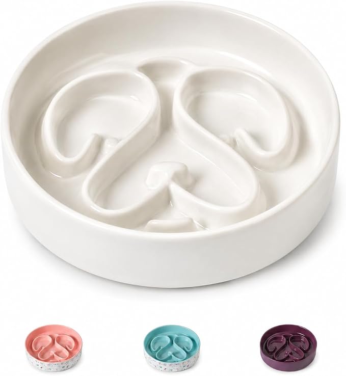 Ceramic Slow Feeder Dog Bowl, Dog Bowls 1.5 Cup Slow Feeding Bowl, Anti -Slip Pet Food Dish for Small and Medium Breed, Puzzle Dog Food Bowl for Fast Eater（White） by AllAboutOurFurryFolks