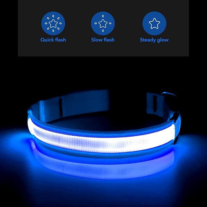 BSEEN Light Up Dog Collars - Reflective LED Dog Collar, Rechargeable Dog Glow Collar, Waterproof Glowing Dog Collar Lights for Night Walking (Royal Blue, Large) - Image 6