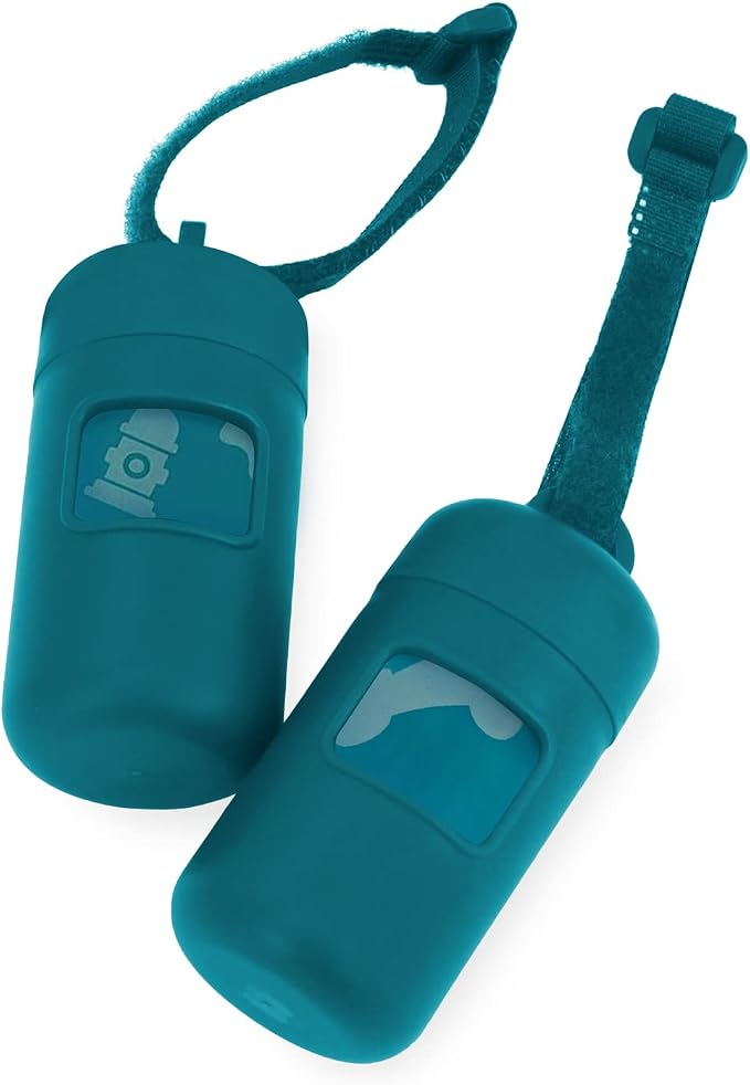 Best Pet Supplies Dog Poop Bag Holder Leash Attachment with Reusable Dispenser for Travel, Walking, Park, and Outdoor Use, Durable with Clip-On - Turquoise, Pack of 2, Plastic Dispenser w/30 Bags by BestPetSuppliesLLC