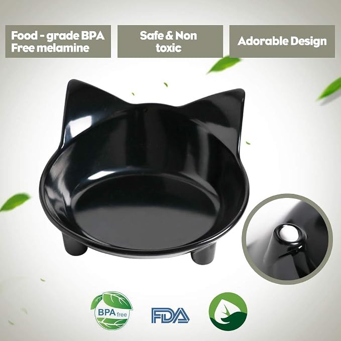 Cat Food and Water Bowl Set 2 Pack Shallow Wide Non-Slip Whisker Friendly | 2 Pack Food Grade Safe Pet Bowls for Cats, Puppies & Rabbits, No Slip Base, Relieves Whisker Stress, Easy to Clean & Reuse - Image 4