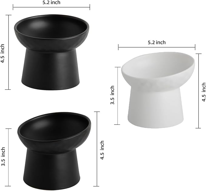 Elevated Cat Bowls, 15° Tilted Ceramic Raised Cat Food and Water Bowl Set, Whisker-Friendly Porcelain Pet Feeder Dishes for Indoor Cats and Small Dogs,Black & White Mixed,5.2 Inch,4 Pack - Image 2