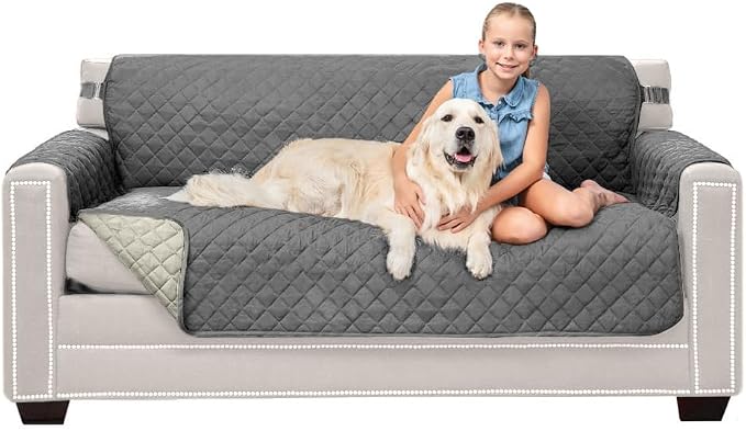 Sofa Shield® Couch Small Sofa Slip Cover for Dogs with Strap Charcoal Linen | Reversible Furniture Protector, Stain and Tear Resistant Cushion Cover, Machine Washable Slipcover for Pets, Cats 70 inch by SofaShield