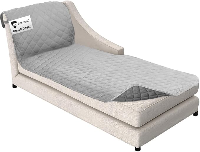 Sofa Shield® Couch Chaise Lounge Slip Cover with Strap, Light Gray Charcoal | Reversible Furniture Protector, Stain and Tear Resistant Cushion Cover, Machine Washable Slipcover for Pets, Cats 70 inch by SofaShield